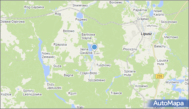 mapa Zielony Dwór, Zielony Dwór gmina Lipusz na mapie Targeo